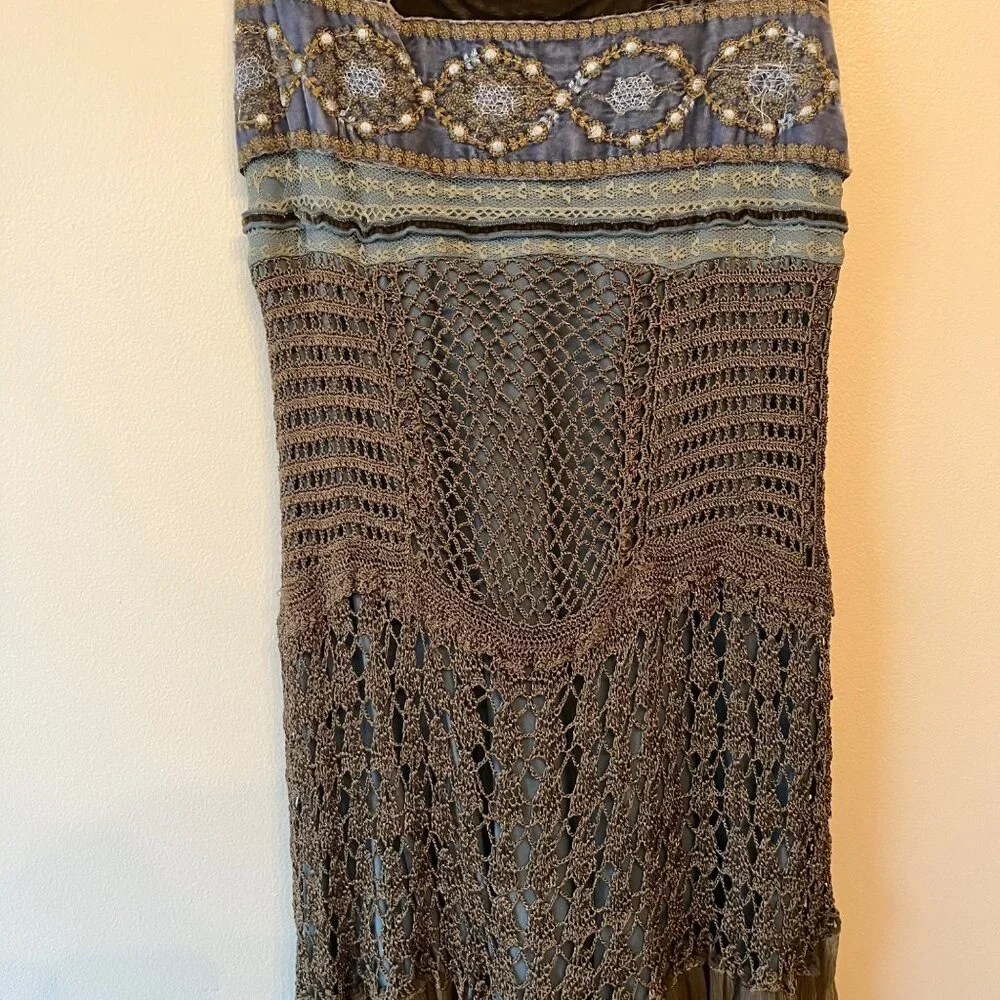 Hale Bob Emerald Green Lace Crochet 90s Vintage Velour Dress Embroidered Sz Med - Picture 4 of 9